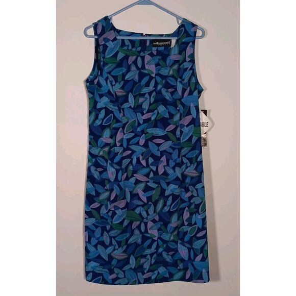 Sag Harbor Shift Dress Sleeveless Petite Print Blue Green Career Size 10P NWT - Picture 1 of 10